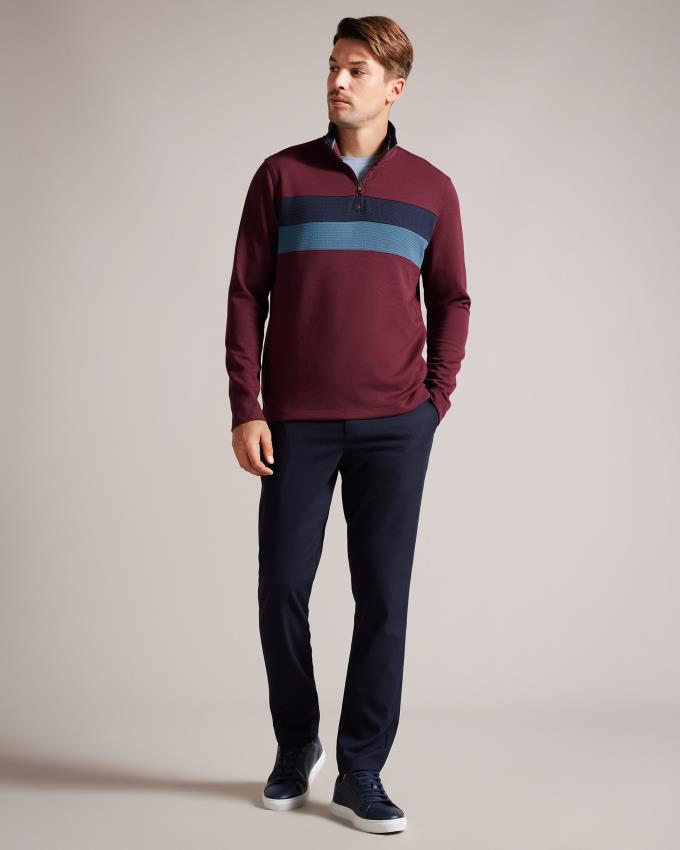 Pull Ted Baker Long Sleeve Half Zip Bordeaux Homme | AKY-13483145